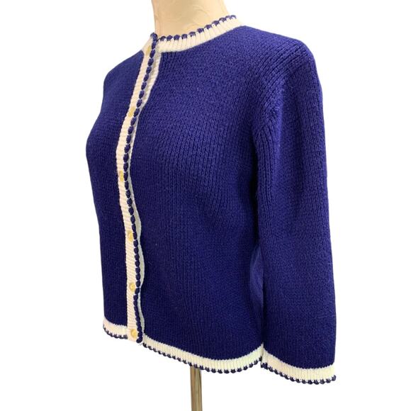 Medium Vintage 1960s Womens Button Up Sweater Cardigan Navy Blue - Picture 7 of 7